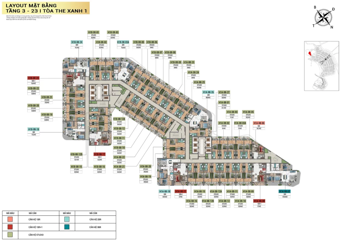 layout mặt bằng tòa the xanh 1 sungroup cát bà