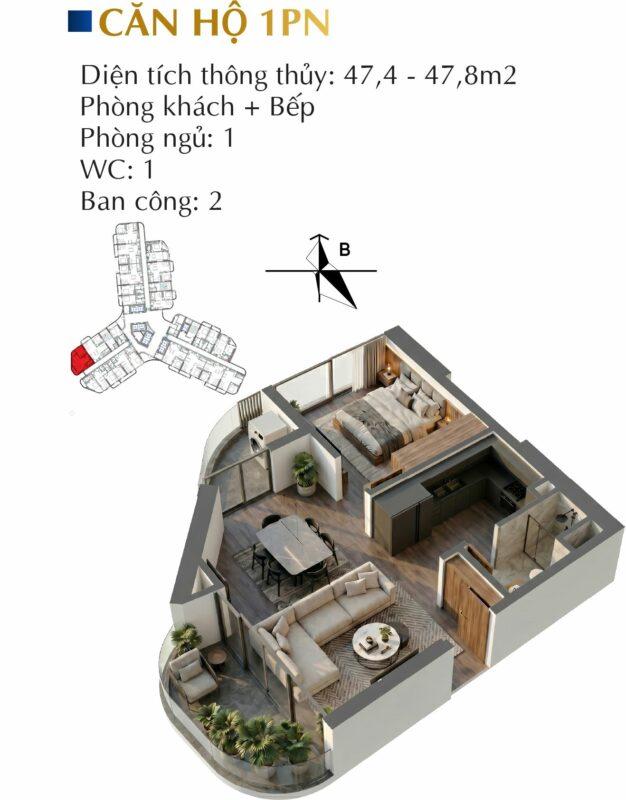 Can 1PN vân bay
